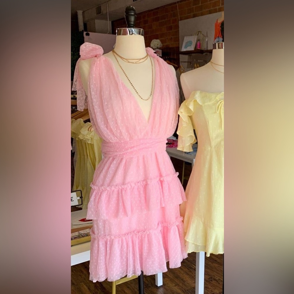 Boutique Pleated Ruffle Pink Mini Dress